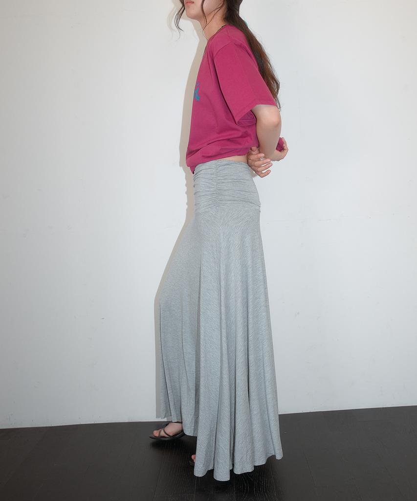 Hombadittingjeu Cotton Shirring Long Skirt (Gray)