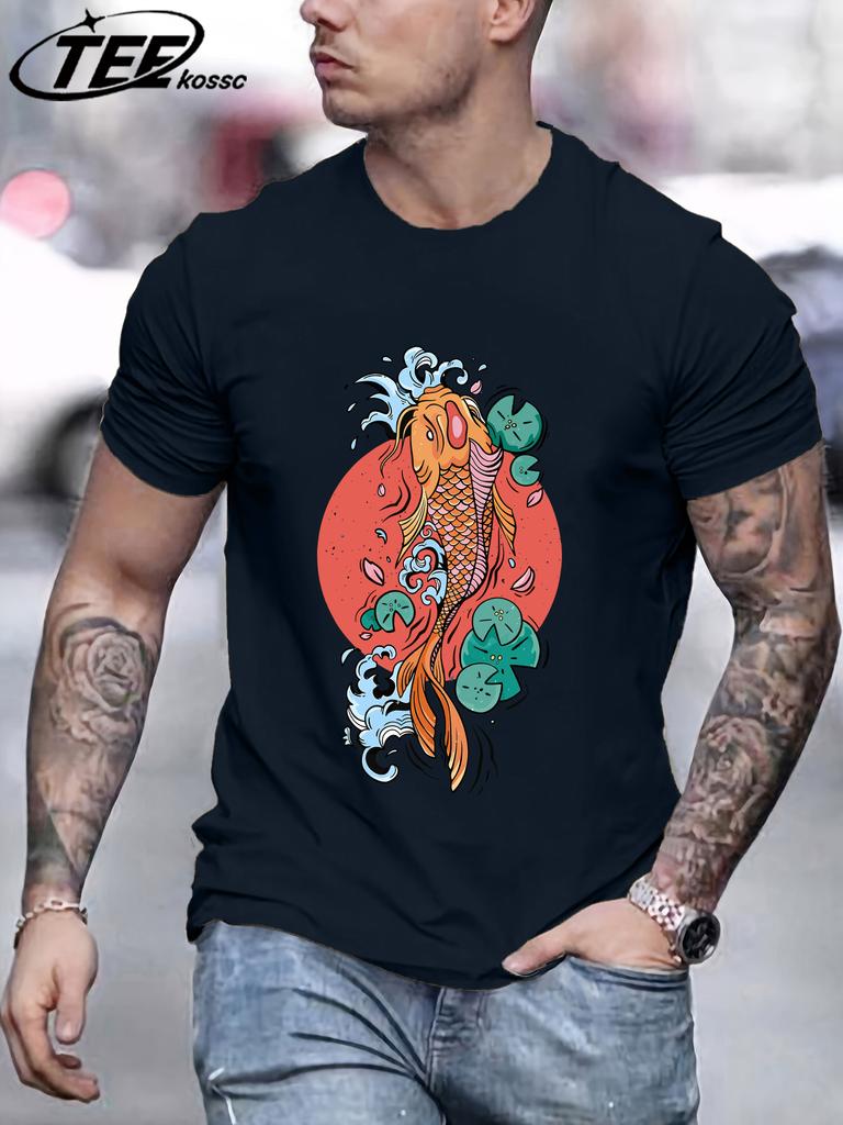 Harajuku Japan Tokyo Koi Printing TShirt Men Oversize Cotton T Shirts Trendy Retro Tops Casual AllMatch Unisex Short Sleeve
