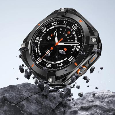 Watch Protective Case for Galaxy Watch Ultra 47mm Shockproof Rugged Zinc Alloy Protector Bezel with Back Cover Square Watch Bumper Cover Shell