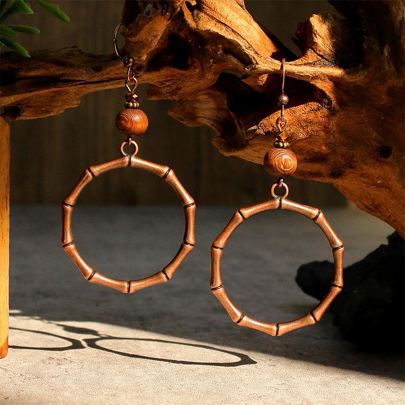 Bohemian Classic Women Geometric Tassel Wooden Earrings Vintage Gypsy Ethnic Circle Flower India Dangle Earrings Jhumka Jewelry
