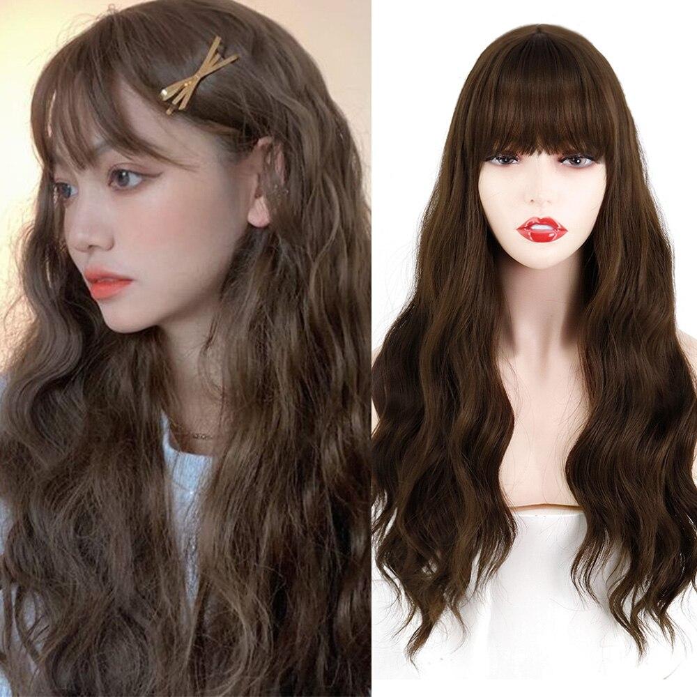 MERISIHAIR Dlouhá paruka s ofinou Vodní vlnitá oranžová paruka Paruka ze syntetického vlákna Dámská dlouhá paruka Cosplay/Denní/Paruka na párty