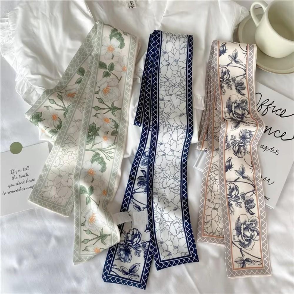 Elegant Silk Scarf Retro Narrow Scarf Versatile Skinny Scarf  for Women