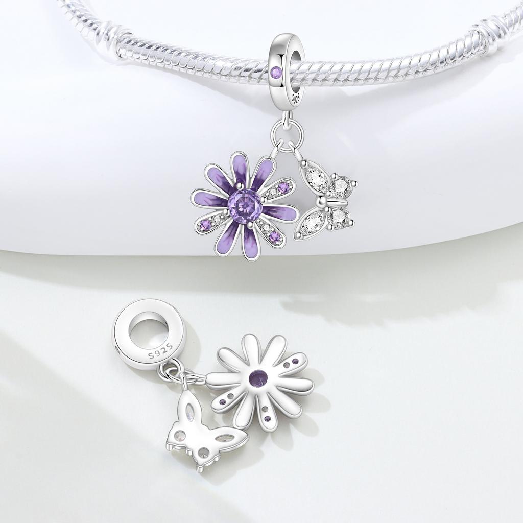 Copper Purple Daisy Butterfly Beads Original Pendants Bracelet Charm Jewelry Party Diy Trendy Gifts