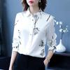 2025 Women's Long Sleeve Rose Print Chiffon Blouse - National Style Plus Size Fashion Top