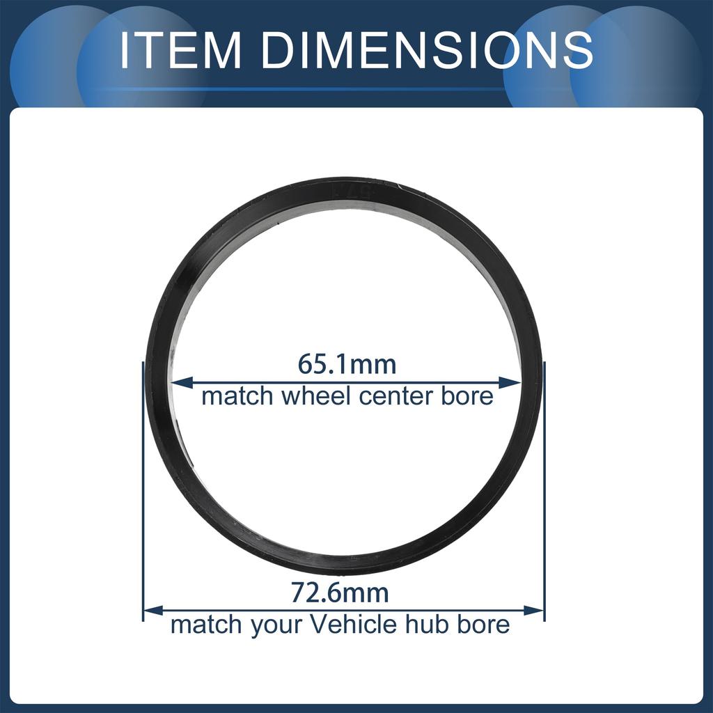INFINAUTO Hub Centric Ring 65.1mm ID 72.6mm OD Car Wheel Hub Ring ABS Plastic Black 4pcs