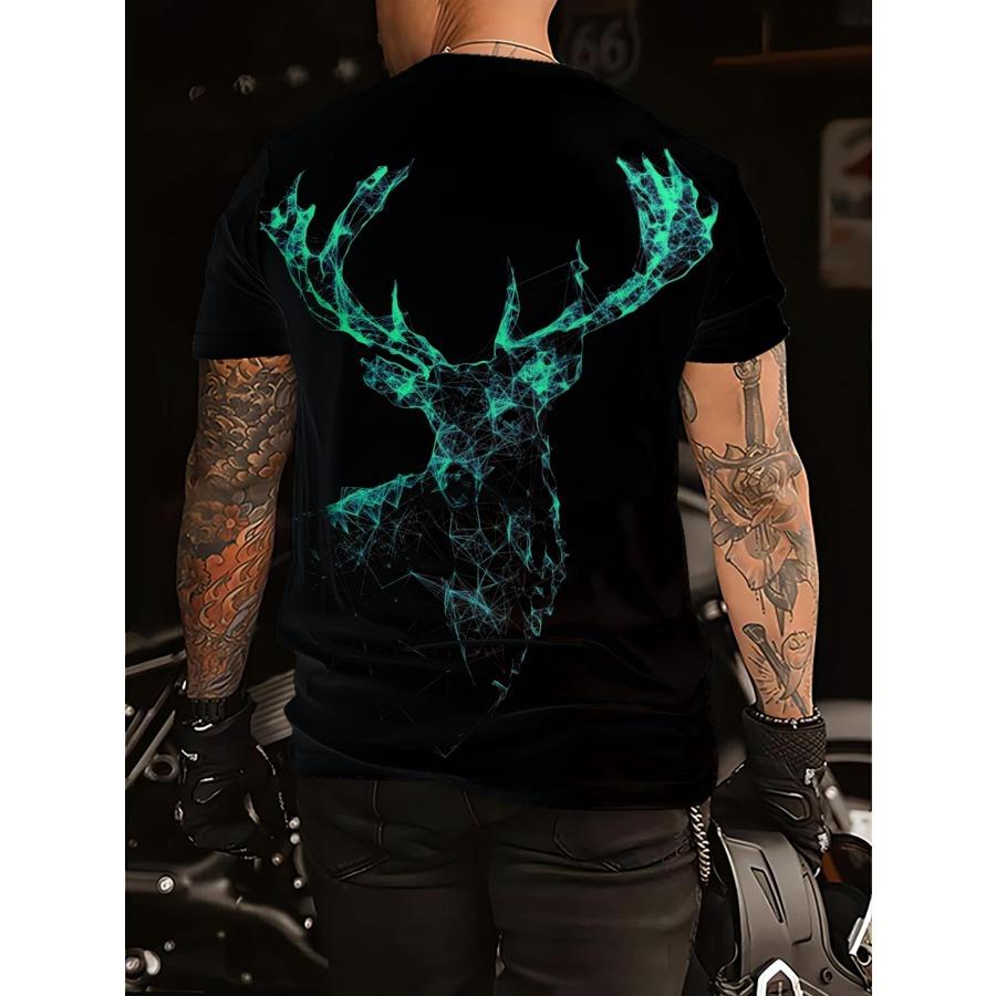 Randigt mönster T-shirts Sommar Björn Hjort Djur T-shirts Herr Streetwear 3D-tryck T-shirt Mode O-hals Kortärmade toppar