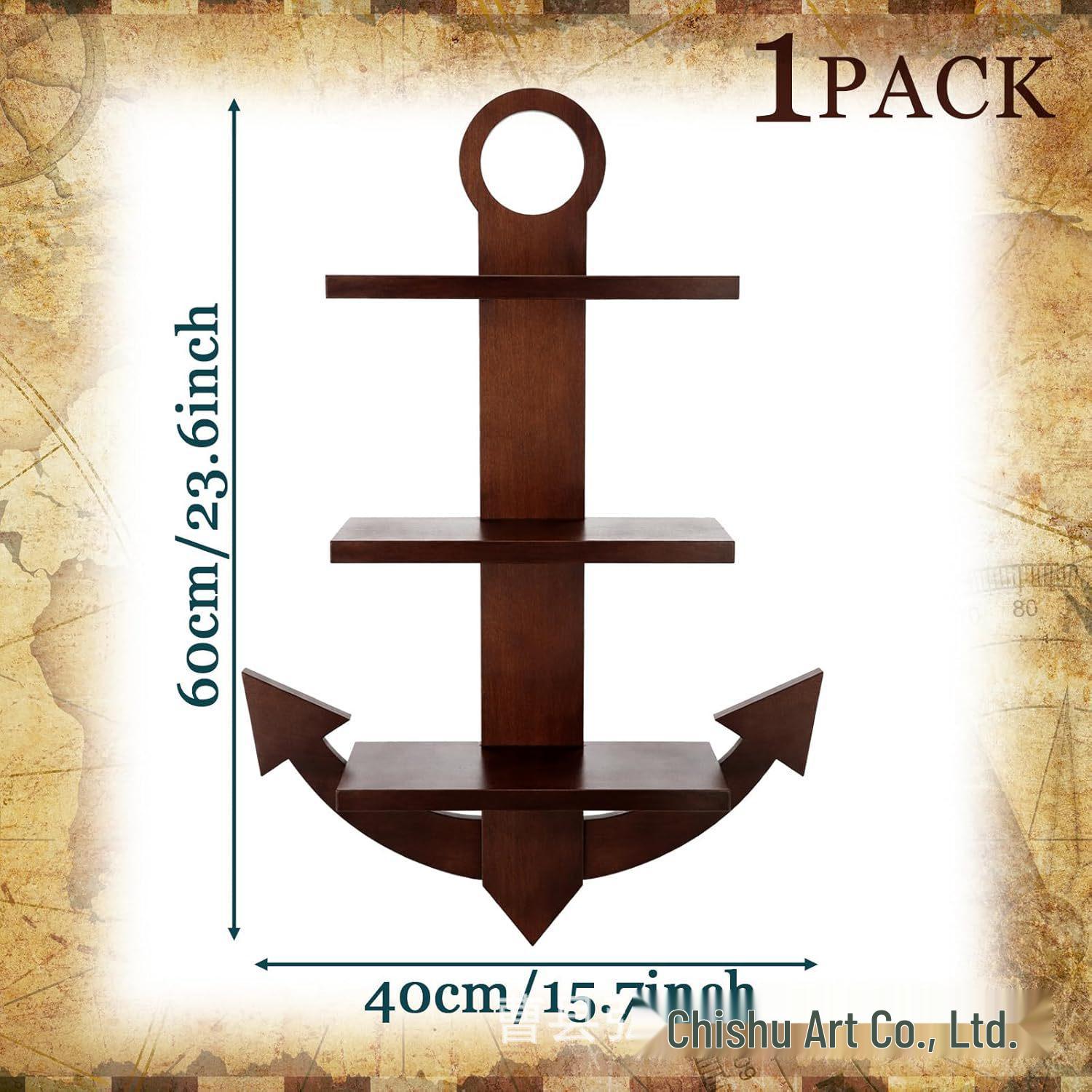 Wooden Anchor Wall-Mounted Storage Shelf, Marine