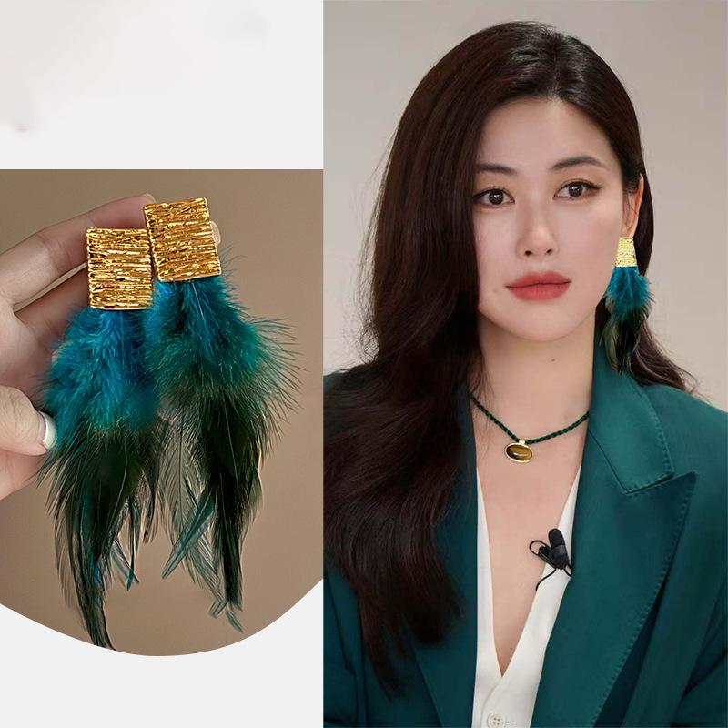 Ethnic Silver Needle Feather Tassel Stud Earrings – Versatile & Stylish Design