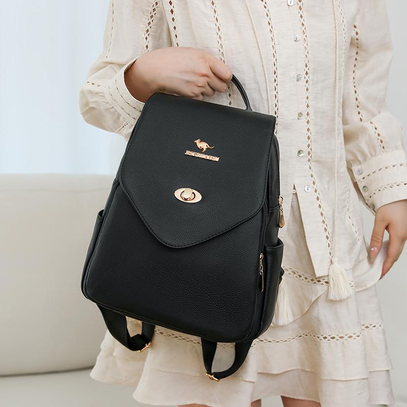 Vintage Flip Women's Backpack PU Travel Bag Large Capacity Student Schoolbag