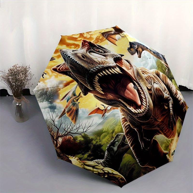 Dinosaur Realm Theme 8 Bone Hand Automatic Folding Umbrella, Compact and Portable Design, A Perfect Gift for Birthday, Christmas or Business