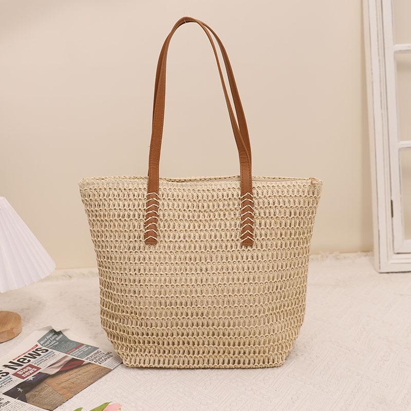 Simple Tote Bags New Women's Fashion Retro Grass Woven Bags Solid High Capacity Trend Versatile Lady Shoulder Bags Beach Bags