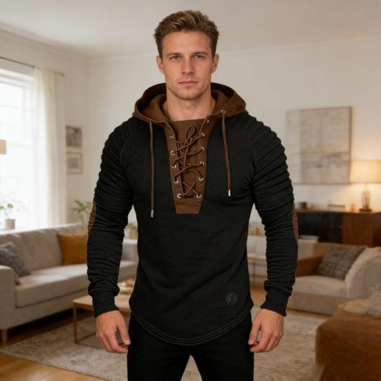 Pánská mikina s kapucí Šněrovací Patchwork design Dlouhý rukáv Pulovry Skládané Ležérní Sportovní Školní Top Streetwear