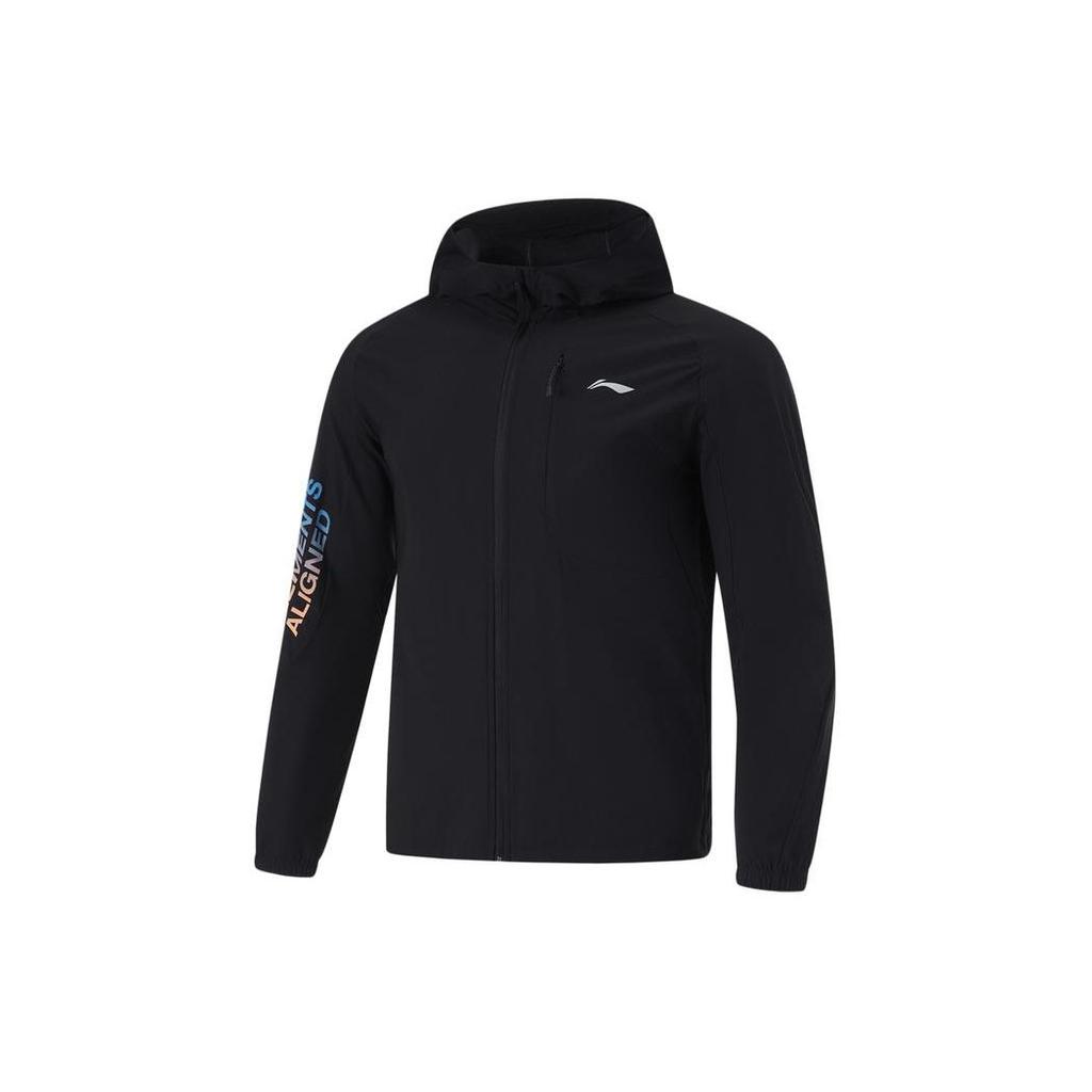 Li-Ning Fitness Series Solid Color Hooded Ice Feel Slim Fit Sports Jacket Men Jacket Black AFDU413-3