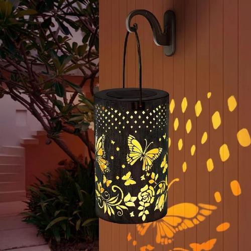 New Type of Solar Butterfly Lamp, Iron Hollow Lantern, Outdoor Waterproof Courtyard Decoration, Solar Projection Lamp
