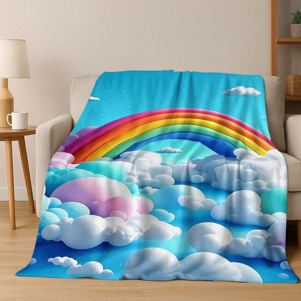 Colorful Rainbow Clouds Dream Sky Cartoon Flannel Blanket,Cozy Soft Throw Blanket for Home Bedroom Bed Sofa Picnic Cover Kids