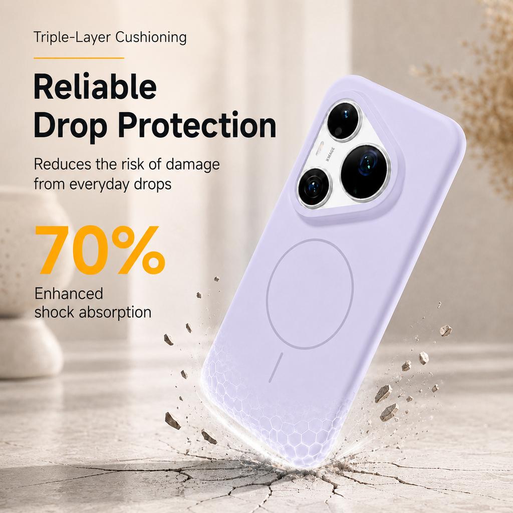 Huawei Pura 70 Pro Phone Case, Magnetic Liquid Silicone Protective Cover-Purple