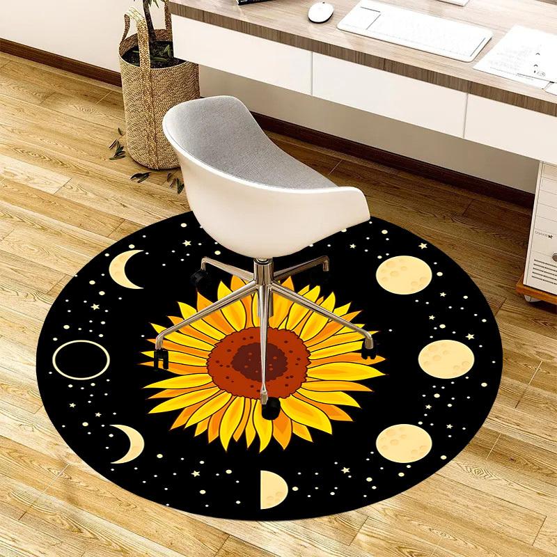 1pc Office Carpet Chair Mats Sunflower Moon Phases Night Sky Perfect for Decorating Office Chairs, Living Rooms, Or Bedrooms