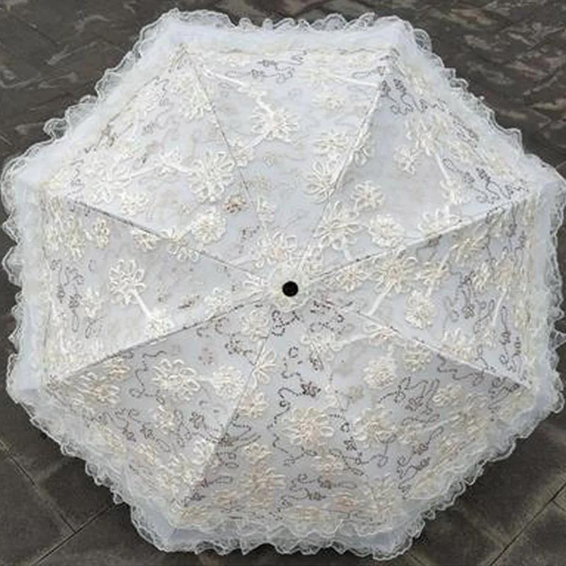Vintage Luxus Doppel-Lagen Spitze Blume Sonnenschirm Frau Reise Stark Winddicht Regendicht UV Regenschirm Geschäftsgeschenk