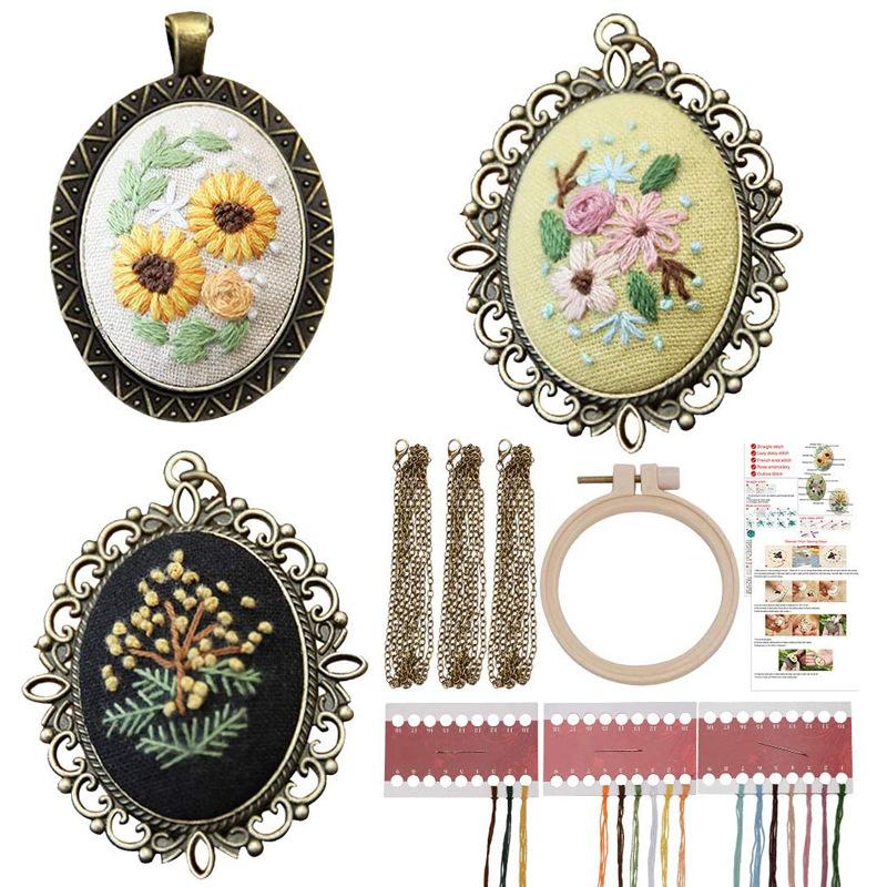 Hand Embroidered DIY Necklace Material Pack Fabric Flower Lu Embroidery Vintage Sweater Chain Fabric Embroidery