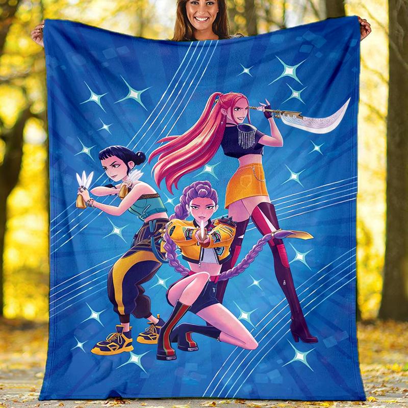 Coperta stampata a tema Cacciatori di Demoni KPop - Perfetta per divano, letto, viaggi e uso all'aperto | Lavabile in lavatrice, accogliente e resistente.