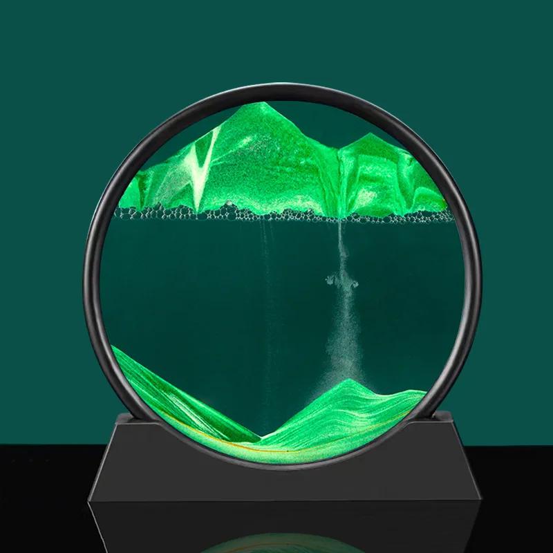 3D Moving Sand Art Picture Round Glass Deep Sea Sandscape Hourglass Quicksand Craft Flowing Sand Painting Office Home Decor Gift