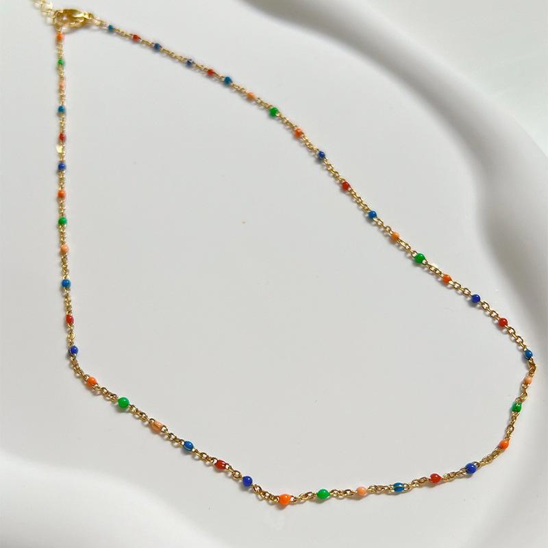Stainless Steel Bead Chain Women's Necklace Gold Beau and Colorful Link Beauty Beauty Bead Chain Wholesale