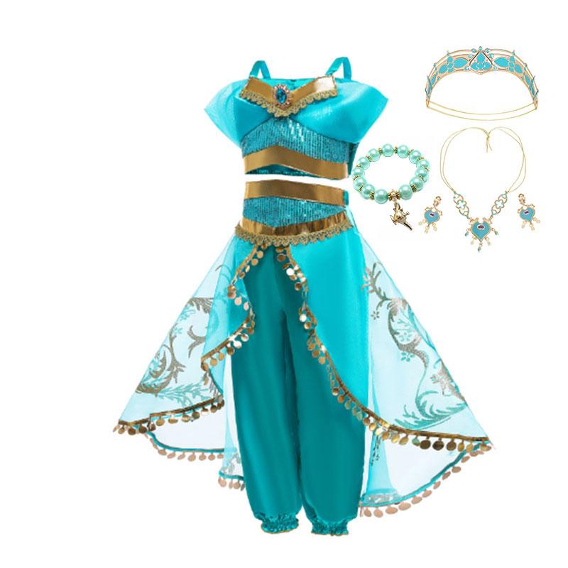 Halloween Arabian Style Princess Costume Kids Jasmine Cosplay Girls Magic Lamp Story Role Play Performance Apparel Dress Set