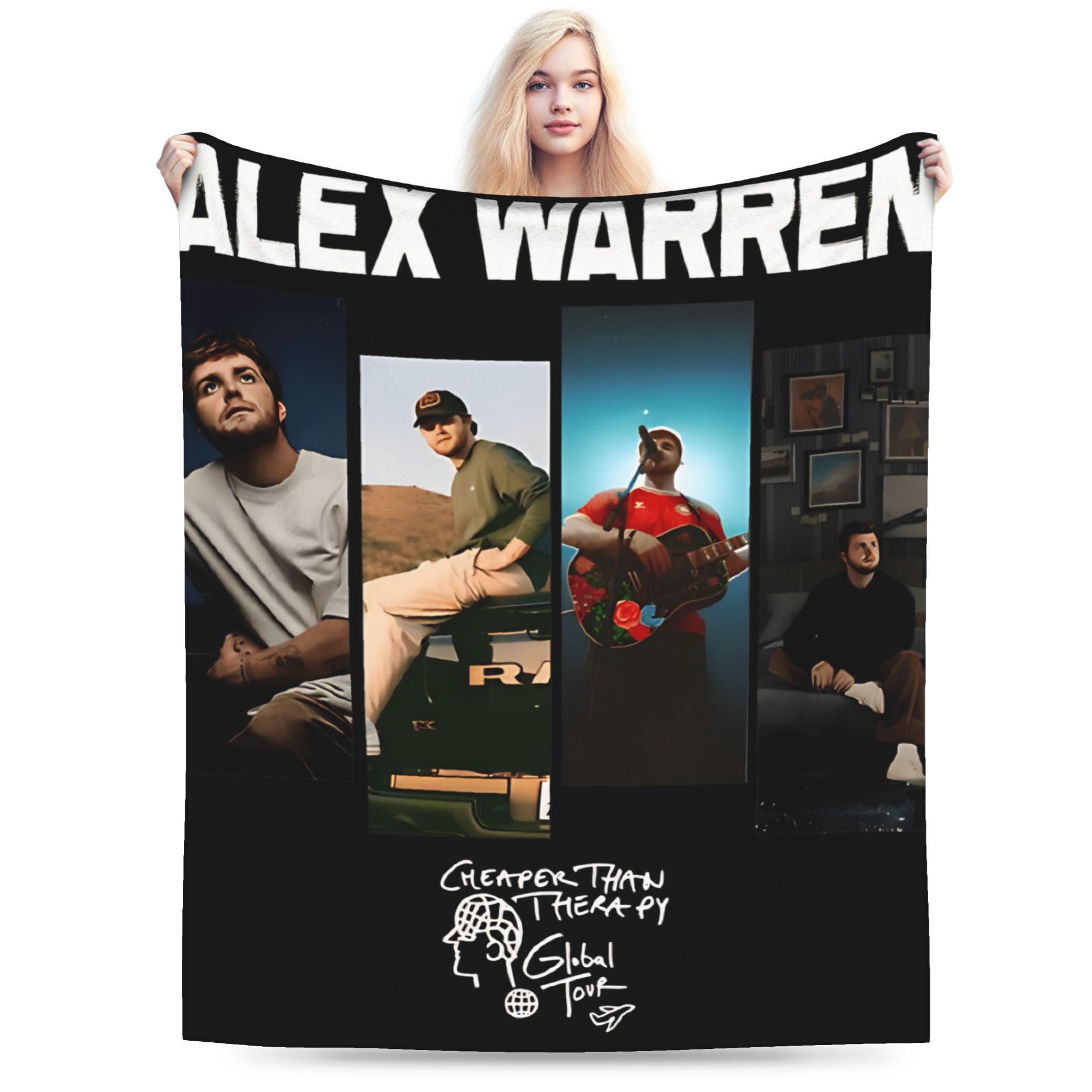 Super Soft Alex Warren Multi Portrait Tour Collage Throw Blanket Premium Fleece Flannel Blanket Cozy Warm Blankets All Season 75x90cm