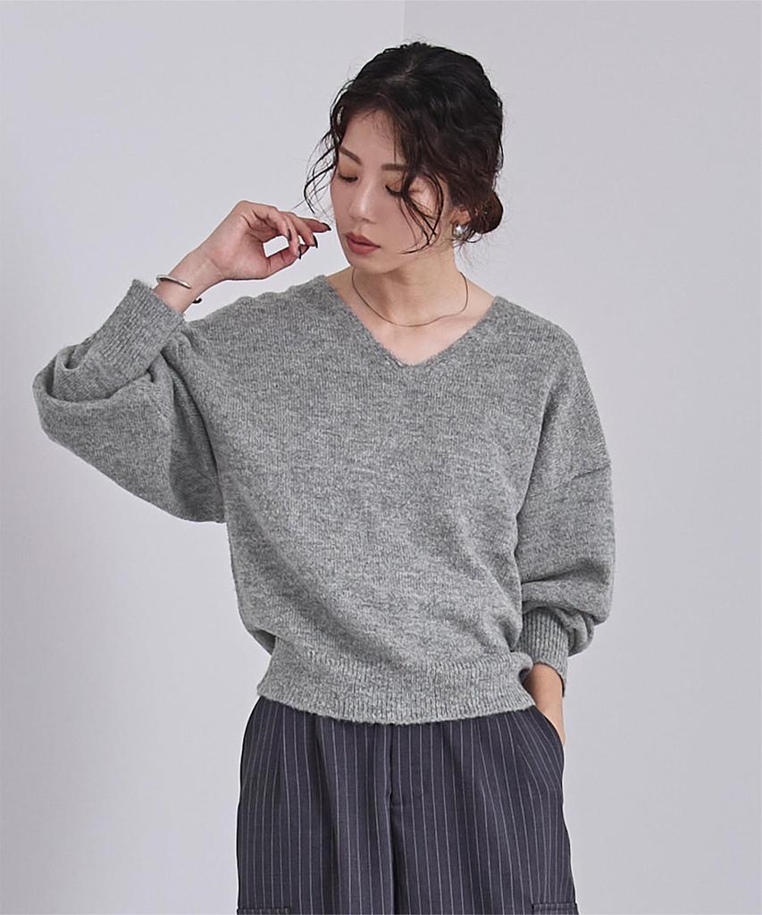 Yours Wool Blend Knit Pullover BEXU1752 Medium Charcoal V-Neck Women's