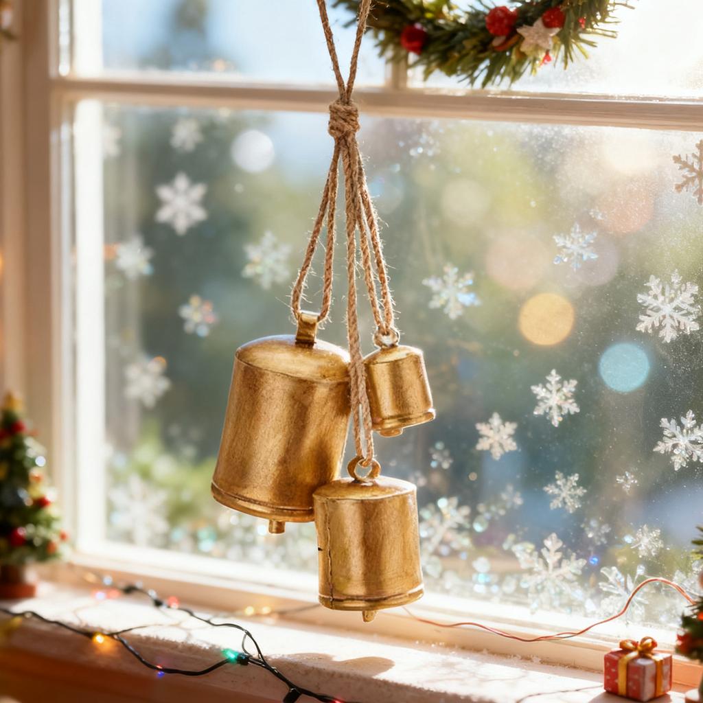 Christmas Ornaments Set Of 3 Christmas Bell Brass Cow Shabby Style Rustic Metal Hanging Giant Cow Bells Decor Christmas Gifts