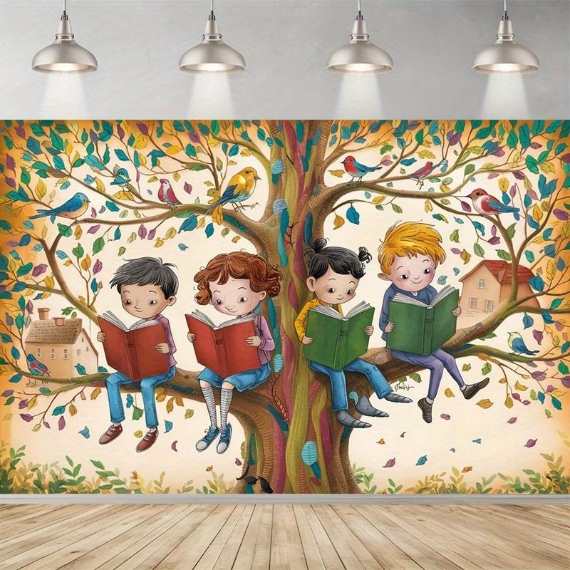 1pc 2D flat modern reading tree background photo prop polyester banner decoration home decoration wall decoration wsj