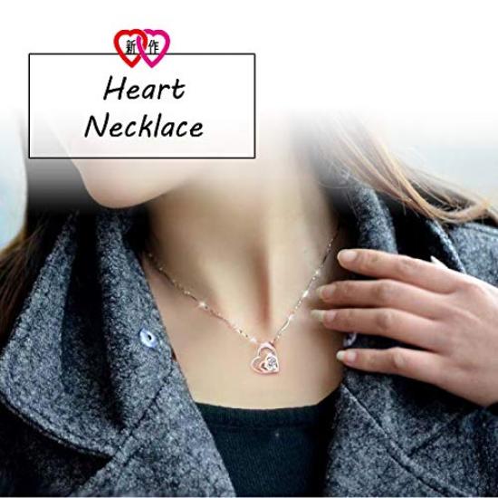 [Univarc Brand] Silver Double Heart Necklace, Jewelry Cloth, Pouch, Bag, Warranty Card - Luxurious 5-Piece Set A Perfect Gift for Women In Their 50s,
