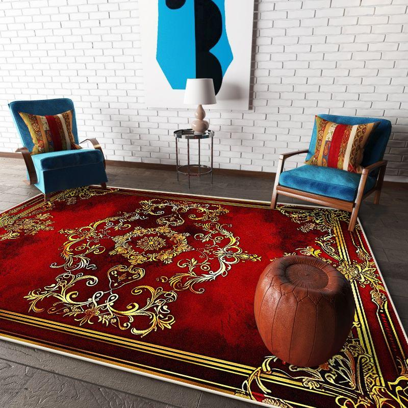 Moderner Luxus Roter Teppich Goldene Bordüre Rutschfest Großer Wohnzimmerteppich Weiche Sofatischmatte Lounge Ankleidezimmerteppiche Leicht zu reinigen
