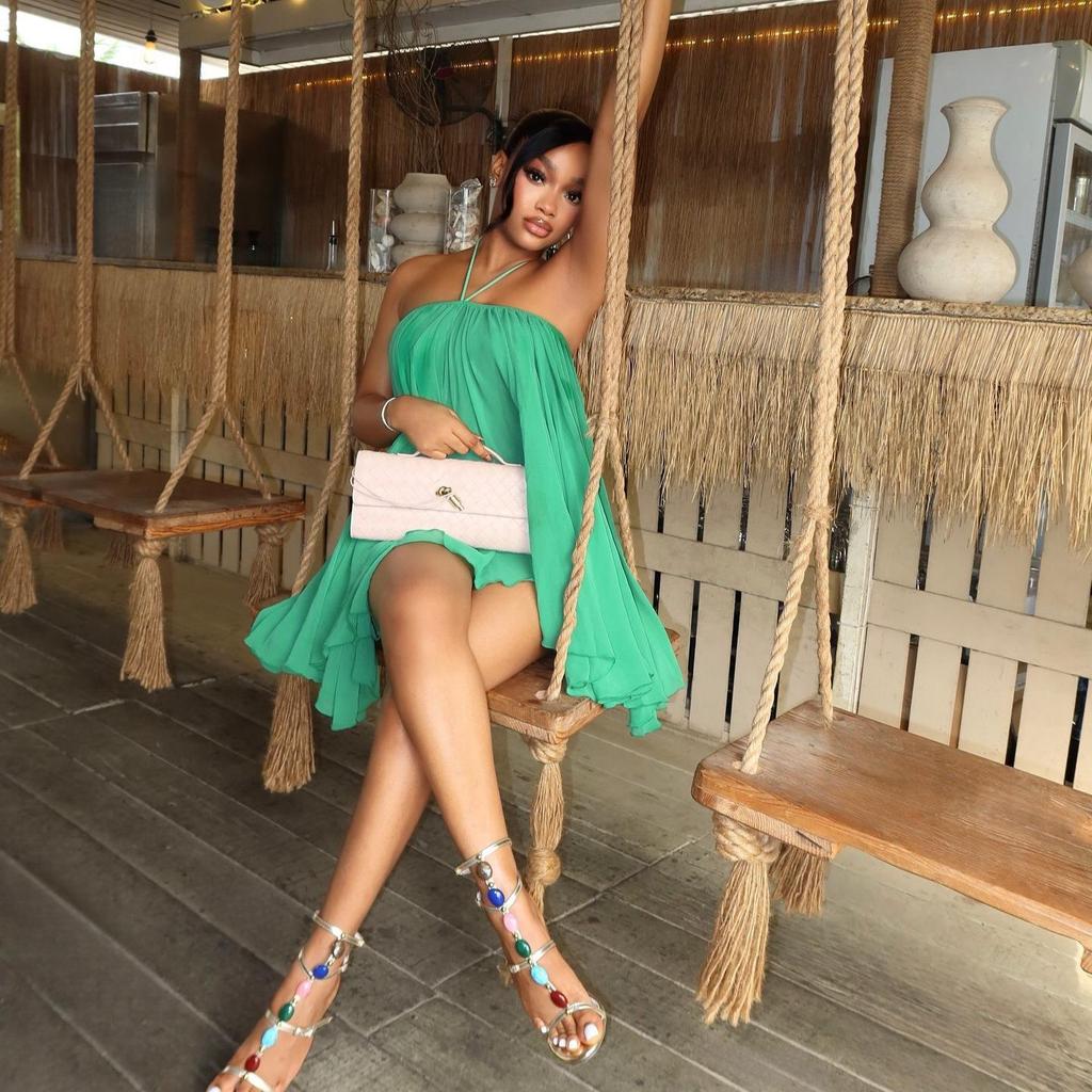 2025 Spring/Summer Sexy O-neck Strapless Halter Loose Dress for Women