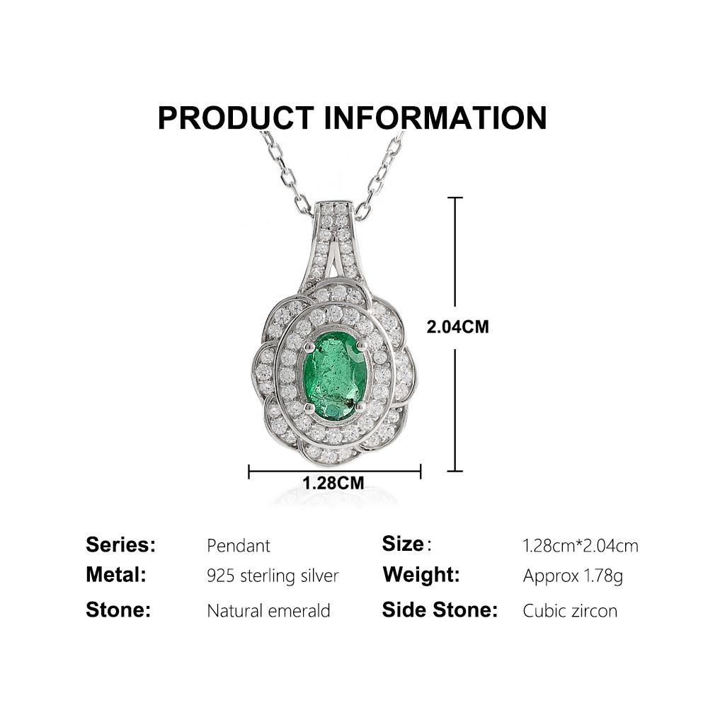 May Birthstone Natural emerald pendant Flower design 925 sterling silver necklace fine jewelry for women's engagement wear