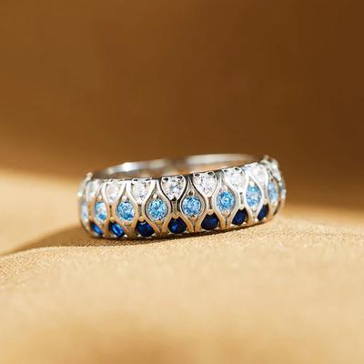 Huitan Stylish Bright Blue Zirconia Finger Ring Women Wedding Jewelry Fashion Lady Chic  Color Accessories for Daily Life