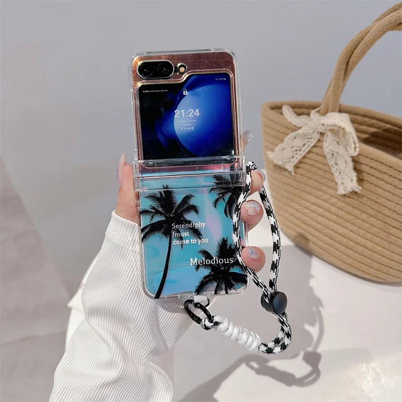 Für Samsung Galaxy Z Flip 6 5 4 3 Hülle Z Flip5 ZFlip 5 ZFlip5 Niedliches Baum Lanyard Harte Stoßfeste Hülle mit Handschlaufe