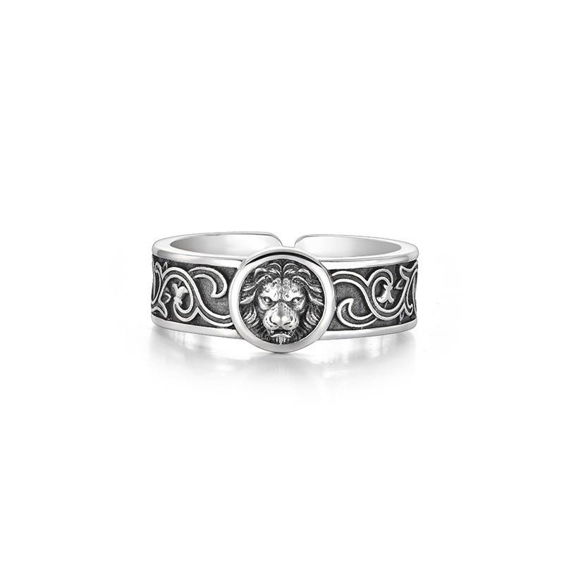 Adjustable Lion Ring Men Women Sterling Vintage Geometric Statement Band Minimalist Unisex Finger