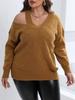 Women's Plus Size Off-the-Shoulder Knit V-Neck Sweater - Autumn & Winter Collection