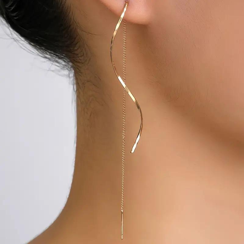 [HS]2Pcs Women's Fashion Light Luxury Long Tassel Wave Earrings Jewelry Accessories Suitable For Date Party Festival Gifts