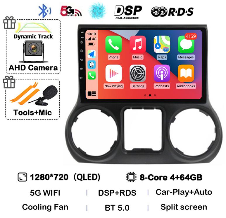 Android 14 Carplay Auto WIFI+4G For Jeep Wrangler 3 JK 2010 2011 2012-2018 Car Radio Multimedia Player GPS 360 Camera Stereo DSP
