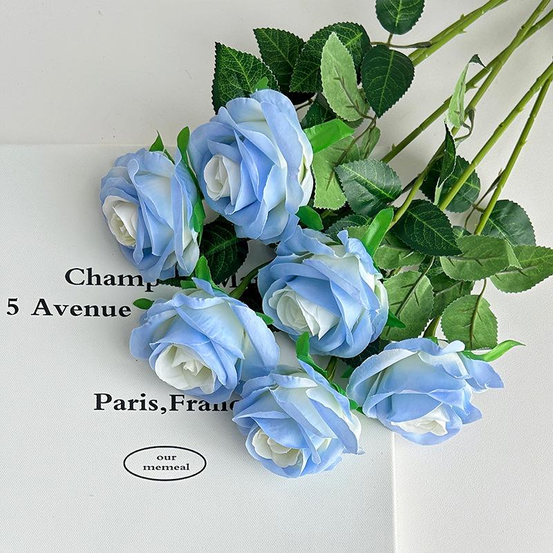 Rose simulation flower crushed ice blue rose home living room decoration Valentine's Day fake flower wedding hall decoration manufacturer wholesale