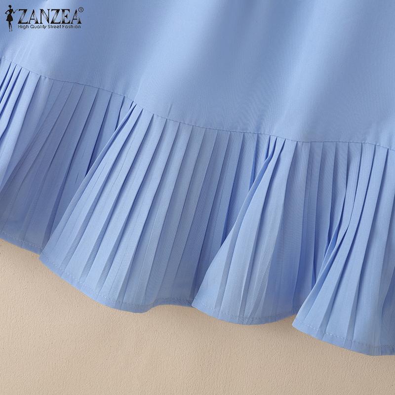 ZANZEA Women Casual Round Neck Solid Color Short Sleeve Blouse