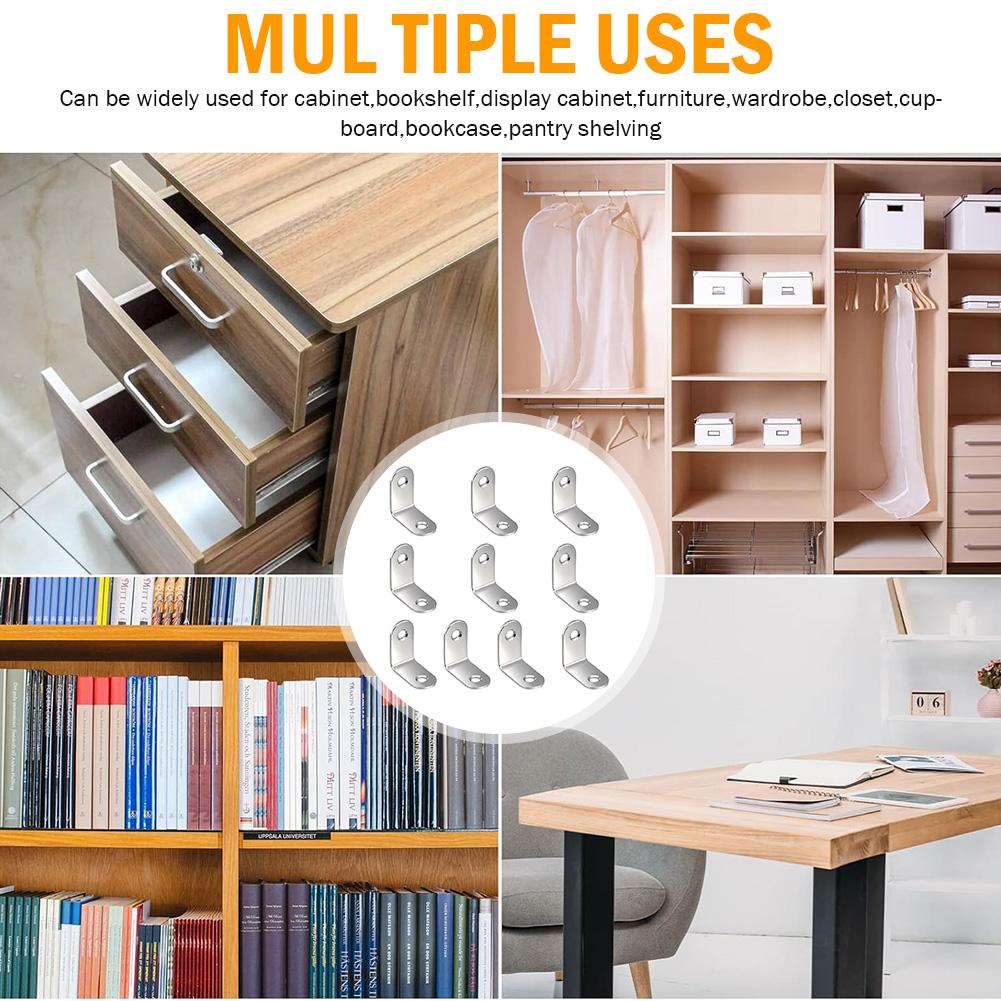 L Shaped Corner Brackets Stainless Steel Cabinet Connector Brackets Cabinet Support Frame for Particle Boards Tables Beds Chairs