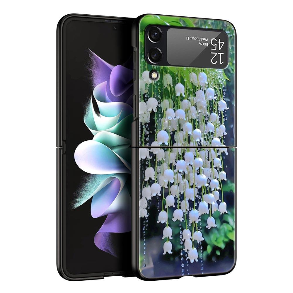 Maiglöckchen Klar Floral Hart-PC Handyhülle Für Samsung Galaxy Z Flip 7 6 5 4 Schwarze Abdeckung Für Galaxy Z Flip3 Faltbare Tasche