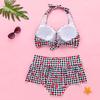 Women Plus Size High Waist Swimwear Plaid Print Swimsuit Push Up Padded Bikini