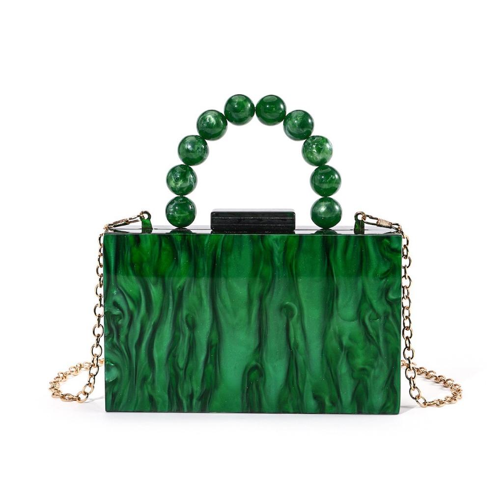Pearl Marble Dark Green Acrylic PVC Evening Bags Women Luxury Crossbody Bag Purses And Handbags Wedding Party Beach Flap