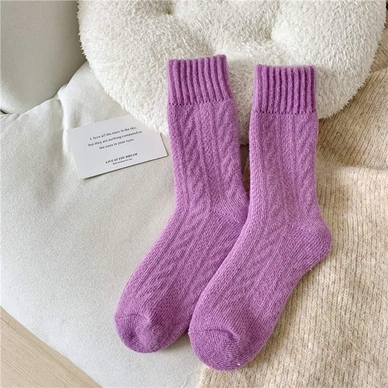 Women Autumn Winter Mid Length Socks Fashionable Versatile Purple Heart-Shaped Soft Warm Comfortable Casual Long Socks