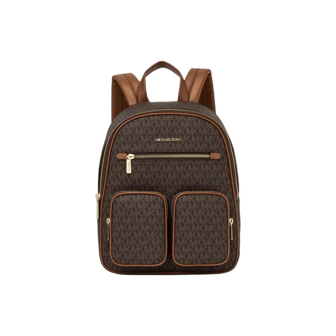 Michael Kors MK Jet Set Item Monogram Zip Closure Backpack Women Backpack Brown 35T4GTTB6B-BROWN Basic Set (Bag+Dust Bag)