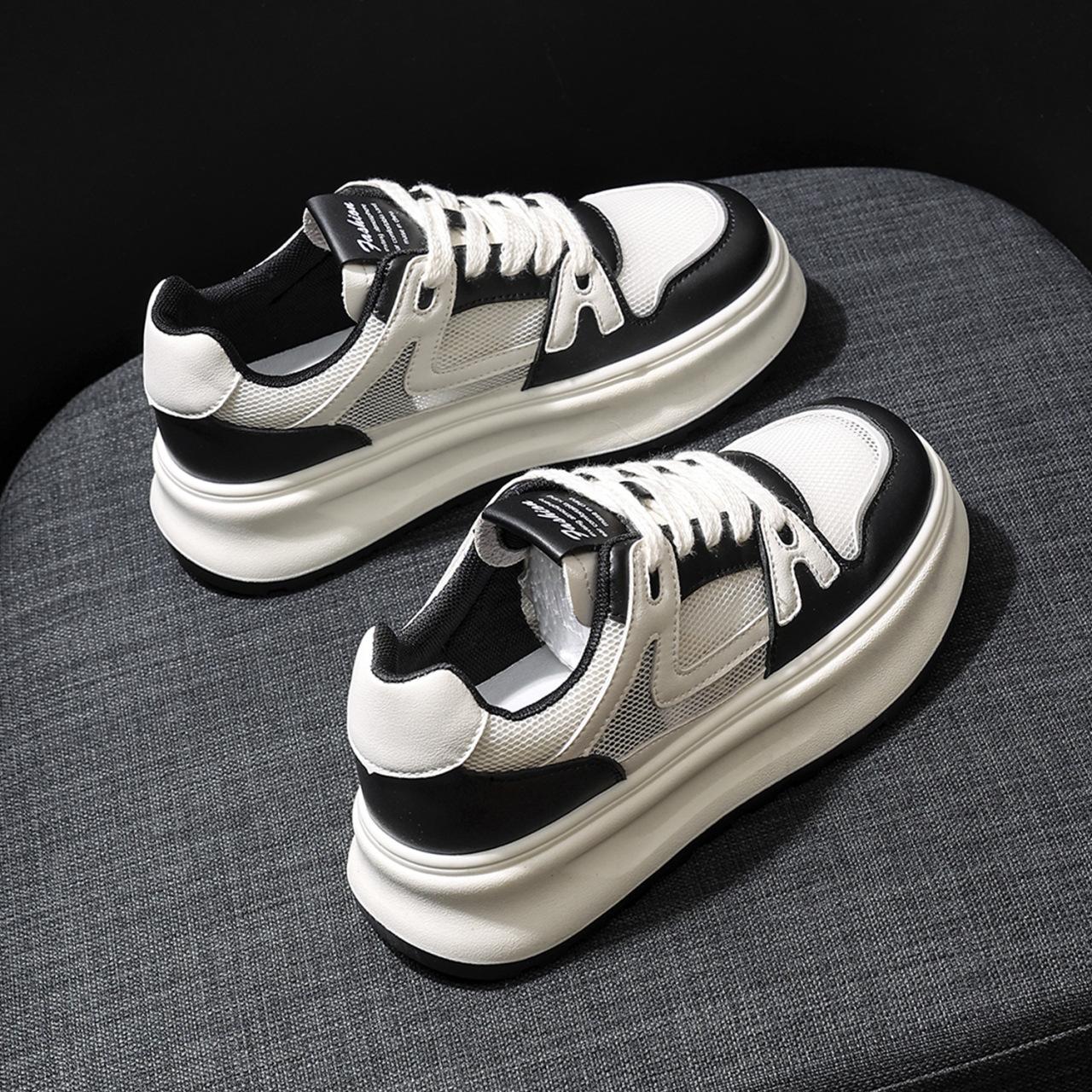 

European Station 2025 spring and summer muffin thick-soled breathable mesh white shoes casual sports shoes board shoes heightening women s shoes 35 чёрный